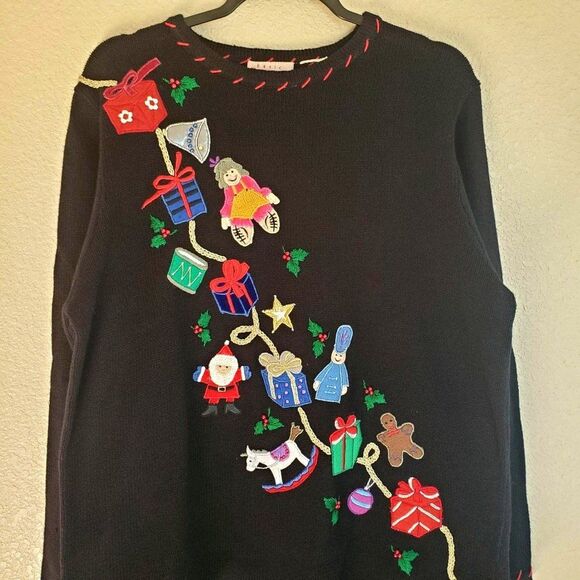 Vintage Basic Editions Womens Sweater Black XL Christmas Plus Size  Embroidered - Picture 4 of 9
